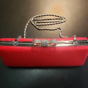LADIES EVENING RED HANDBAG W/CRYSTAL BOW DETAIL